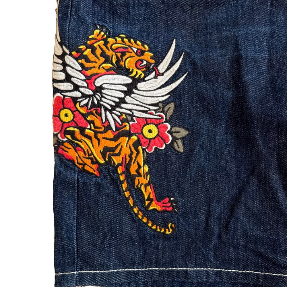 Ninth Hall Waylay Denim Shorts Men 36 Tiger Rose Embroidery Jorts Y2K Streetwear - Picture 6 of 10